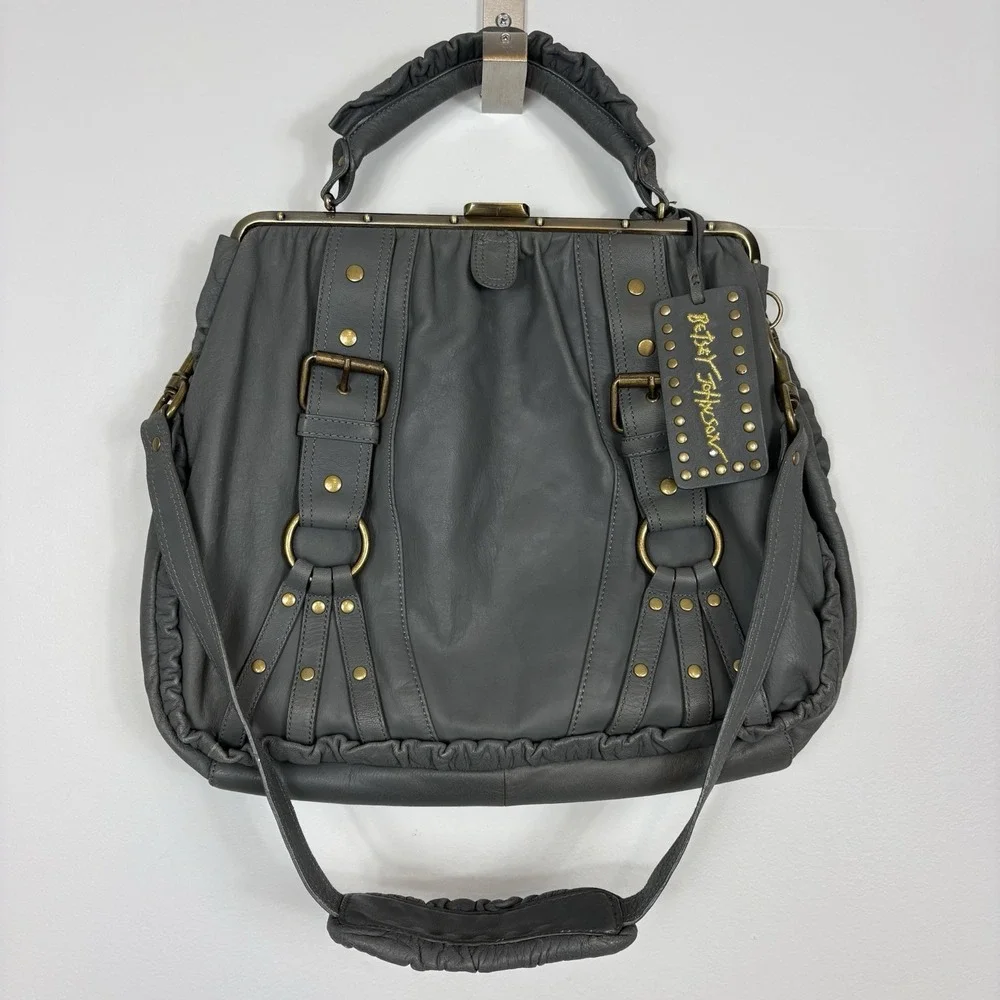 Vtg Betsey Johnson Shoulder Purse Satchel Studs Ruffles‎ Charms Y2K Gray
